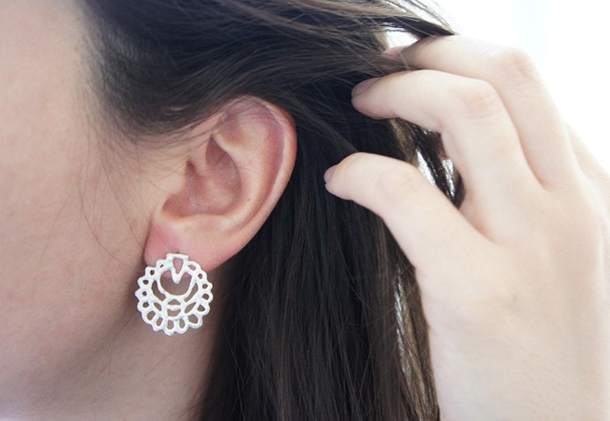 QAMAR Silver Studs - Moroccan Sugar Collection - Handmade, sugar, delicate, geometric, moon, mystic, bridal earrings, candy