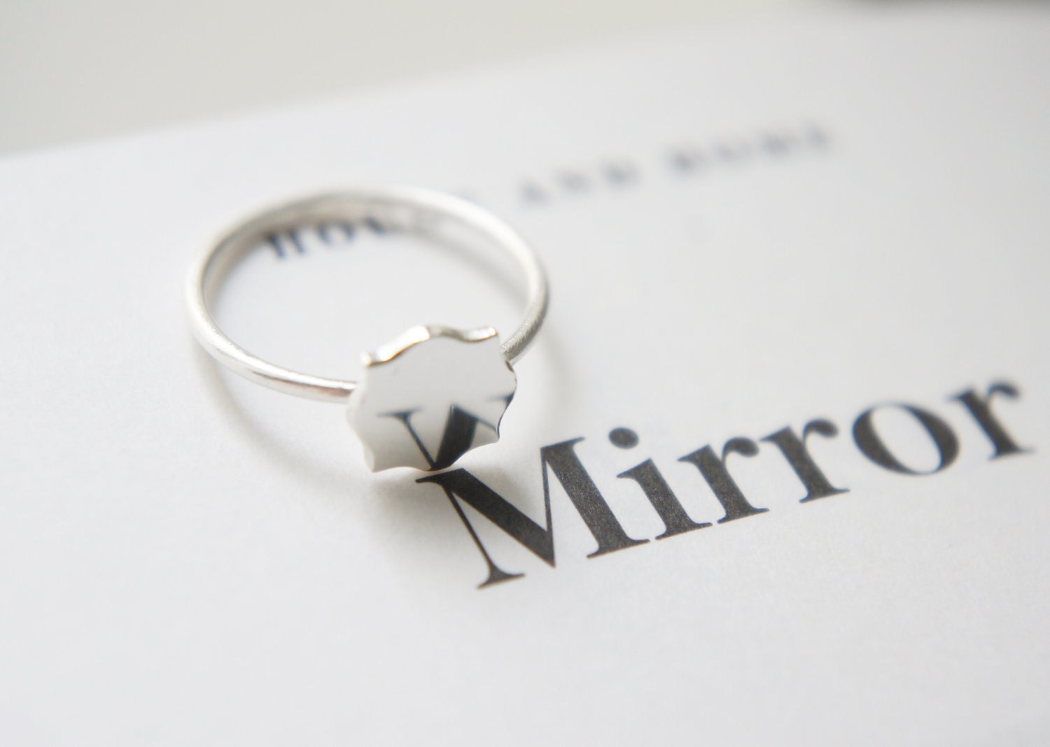 MINIATURE MIRROR RING in Sterling Silver by Gemagenta - Hand Cut - Cute, Tiny, Shiny, Oval, Circle, Baroque, Shabby Chic, Stackable Rings