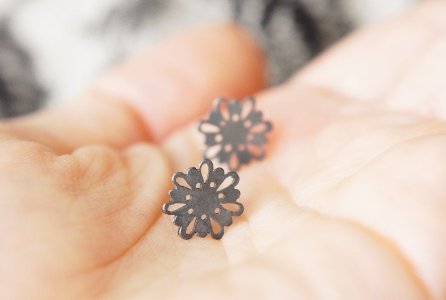 LINGERIE MINI EARRINGS Studs - Sterling Silver - Handcrafted by Gemagenta - Black or White - Romantic, Sexy Lingerie, Delicate, Lace, Cute