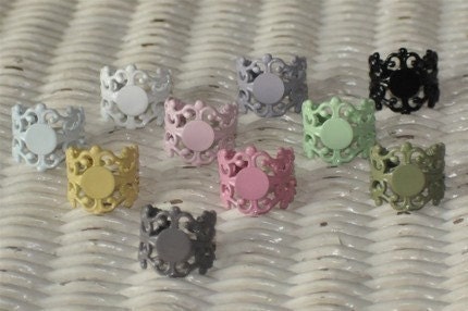 YOU Create Set of 100 Colors and METALS  Multi Assortment Adjustable Filigree Ring Base with Pad top QUALITY 20mm
