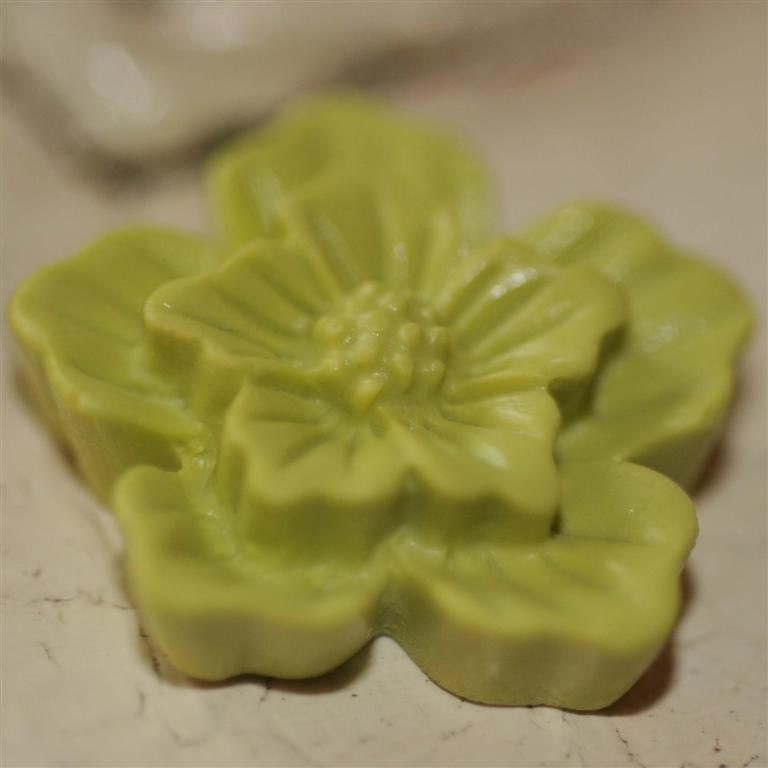 Set of 4....Sakura Flower Cabochons 23mm...Top Quality in TRUE COLOR and True Semi- MATTE finish...Perfect for Rings....Chartreuse