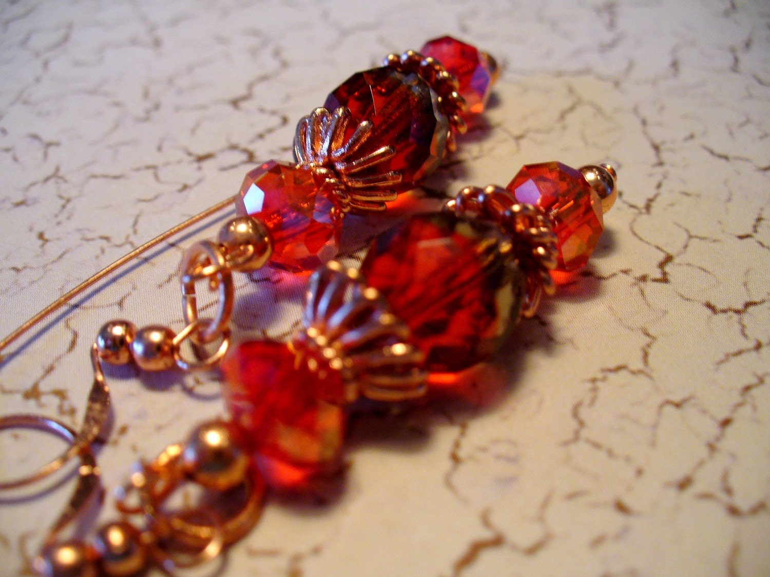 Red Orange Chinese Crystal Copper Earrings