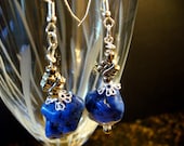 Large Deep Blue Turquoise Chunky Hanging Earrings