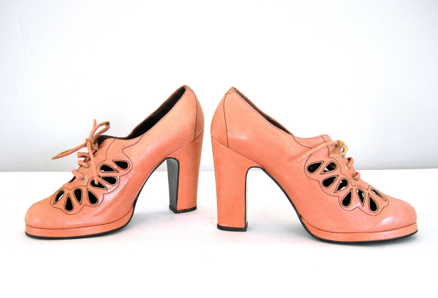 70s does 30s ORANGE CREAMSICLE POWDER POWER POPSICLE stunning EYELET cut PLATFORM shoes