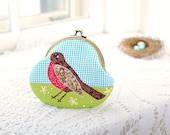 Robin Purse: Handmade Applique Bird Coin Purse- Gift for Her- North American Robin- Mothers Day Gift