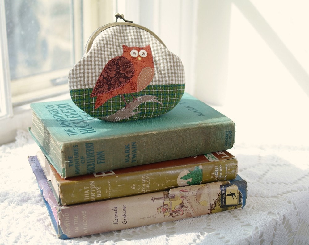 Owl Coin Purse: Handmade Woodland Applique Purse- Olive, Brown, Rust- Under 50 Gift for Her- Teacher Gift- Woodland Creatures