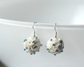 Paper Yarn Earrings with Turquoise and Emerald Sparkles