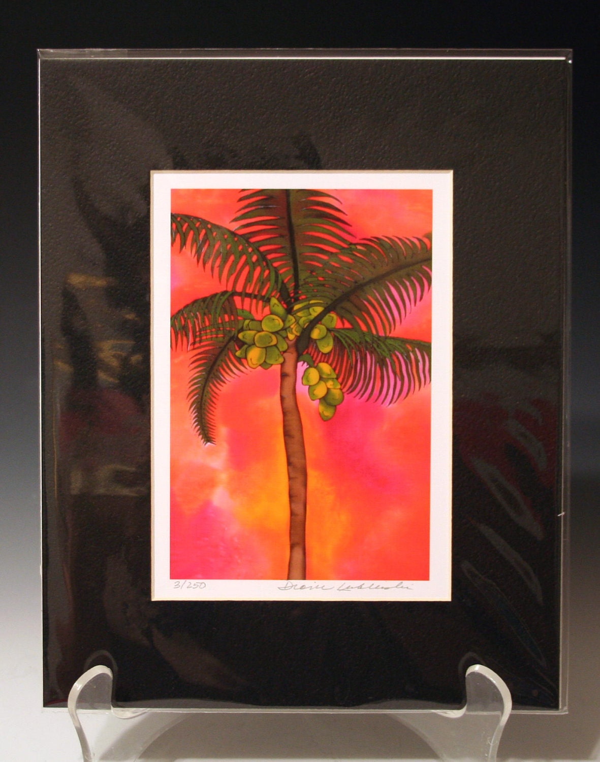 Sunset on the Beach Palm Tree Art Giclee Print in a Limited Edition with 8x10 black or white matting