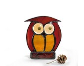Candle Holder Tea Light Stained Glass Votive Owl Amber Chocolate Votive Handmade OOAK
