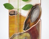 Agate Geode Stained Glass Panel Happy Harvest Bud Vase Wall Brown Beige Handmade OOAK