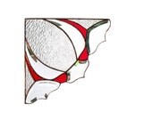 PAIR Red Stained Glass Window Valance Victorian Window Corners Bevels White Panel Handmade OOAK