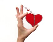 Stained Glass Heart Suncatcher Red Handmade OOAK