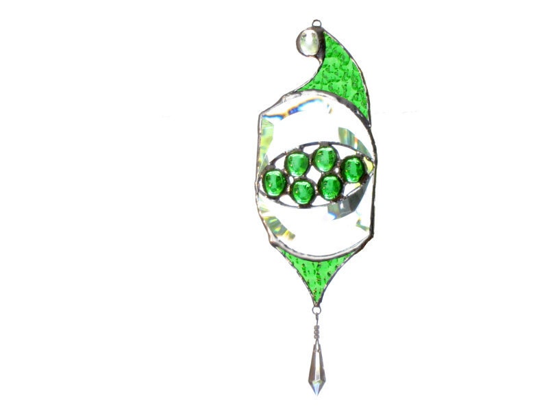Green Stained Glass Sun Catcher Christmas Geometric Handmade OOAK