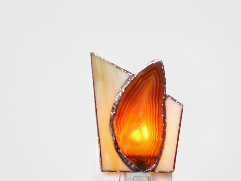 Agate Stained Glass Night Light Amber Geode Slice Nightlight Handmade OOAK
