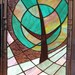 Modern Stained Glass Window Panel Landscape Pink Green Handmade OOAK