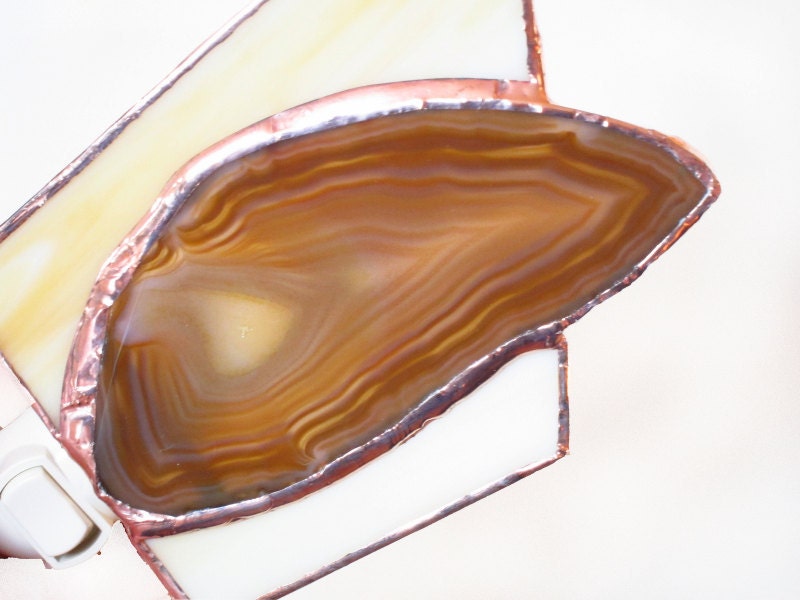 Agate Stained Glass Night Light Amber Geode Slice Nightlight Handmade OOAK