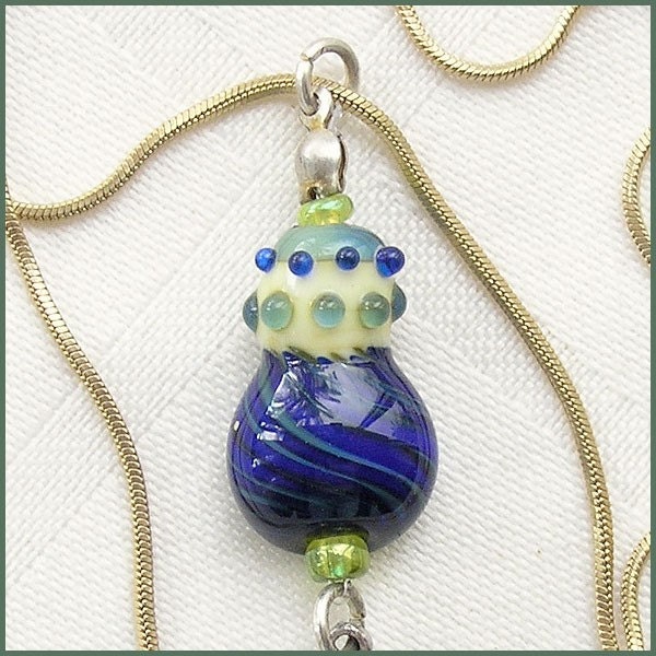 Blue Dangling Pendant, Handmade Lampwork Drop Shape Pendant, Glass Bead Pendant, OOAK, Birthday Gift