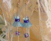 Long Dangling Earrings, Lampwork Earrings Bell Shape, Handmade Blue ,Turquoise Glass Beads Earrings, Sterling Silver, Gift for a Woman