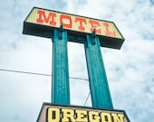 Neon sign Photography motel oregon travel road trip teal yellow orange vintage eastern oregon trail for him Vacancy 11x14 fine art
