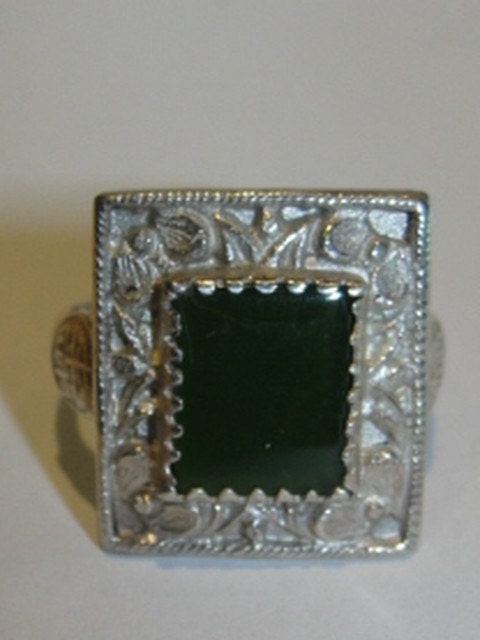Women's Antique Chinese Inspired Sterling Silver and Jade Ring