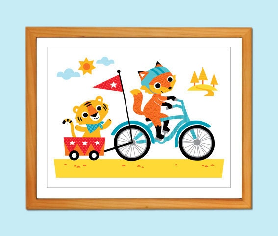 8"x10" Print - Fox & Tiger Bike Ride