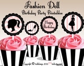 Fashion Doll Party Printables - Birthday party, Bridal Shower-  Cupcake Toppers and Wrappers PERSONALIZED