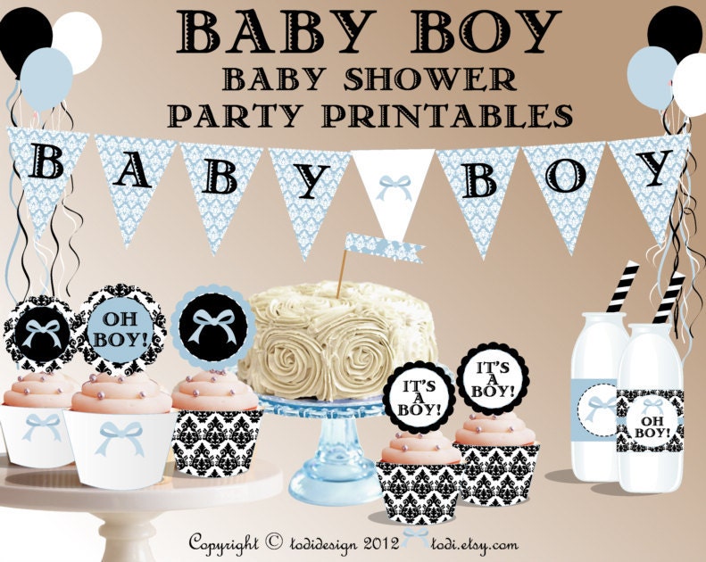 Baby Boy - Blue Damask Baby Shower Party Printables Il_570xn