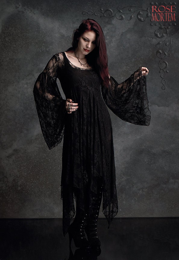 Phaedra Fairy Gown in Black Lace - Custom Elegant Gothic Clothing and Dark Romantic Couture