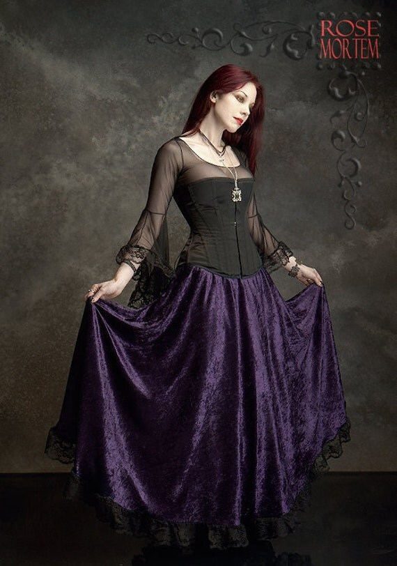 Liseron Floor Length Long Velvet Fairy Skirt - Custom Elegant Gothic Clothing and Dark Romantic Couture