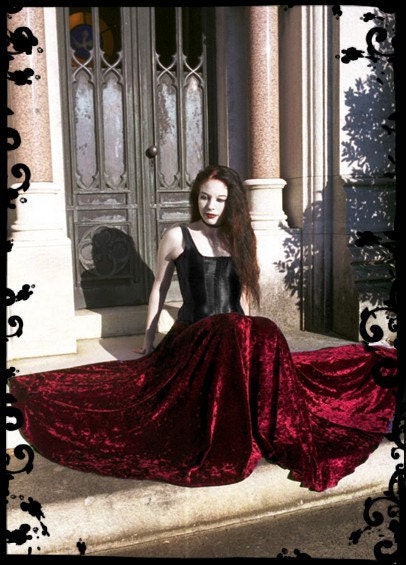 Liseron Floor Length Long Velvet Fairy Skirt - Custom Elegant Gothic Clothing and Dark Romantic Couture