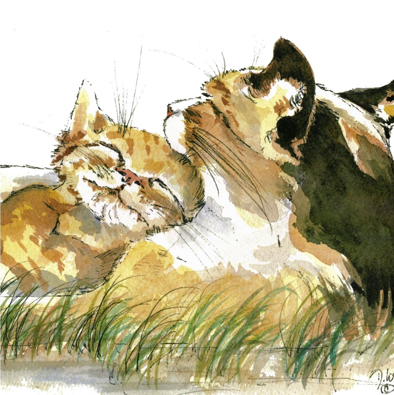 Mother and Kitten Note Card and Envelope - Digital Printable PDF