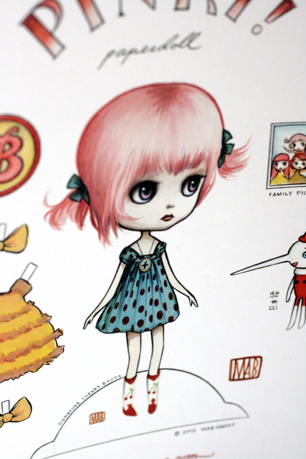Pinky Paperdoll - Full Color Blythe paper art doll - by Mab Graves