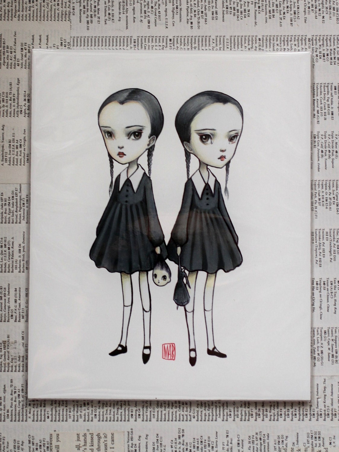 Tuesday and Wednesday Addams - The Addams Twins -  8x10 Limited Edition Signed Art Print - by Mab Graves-unframed