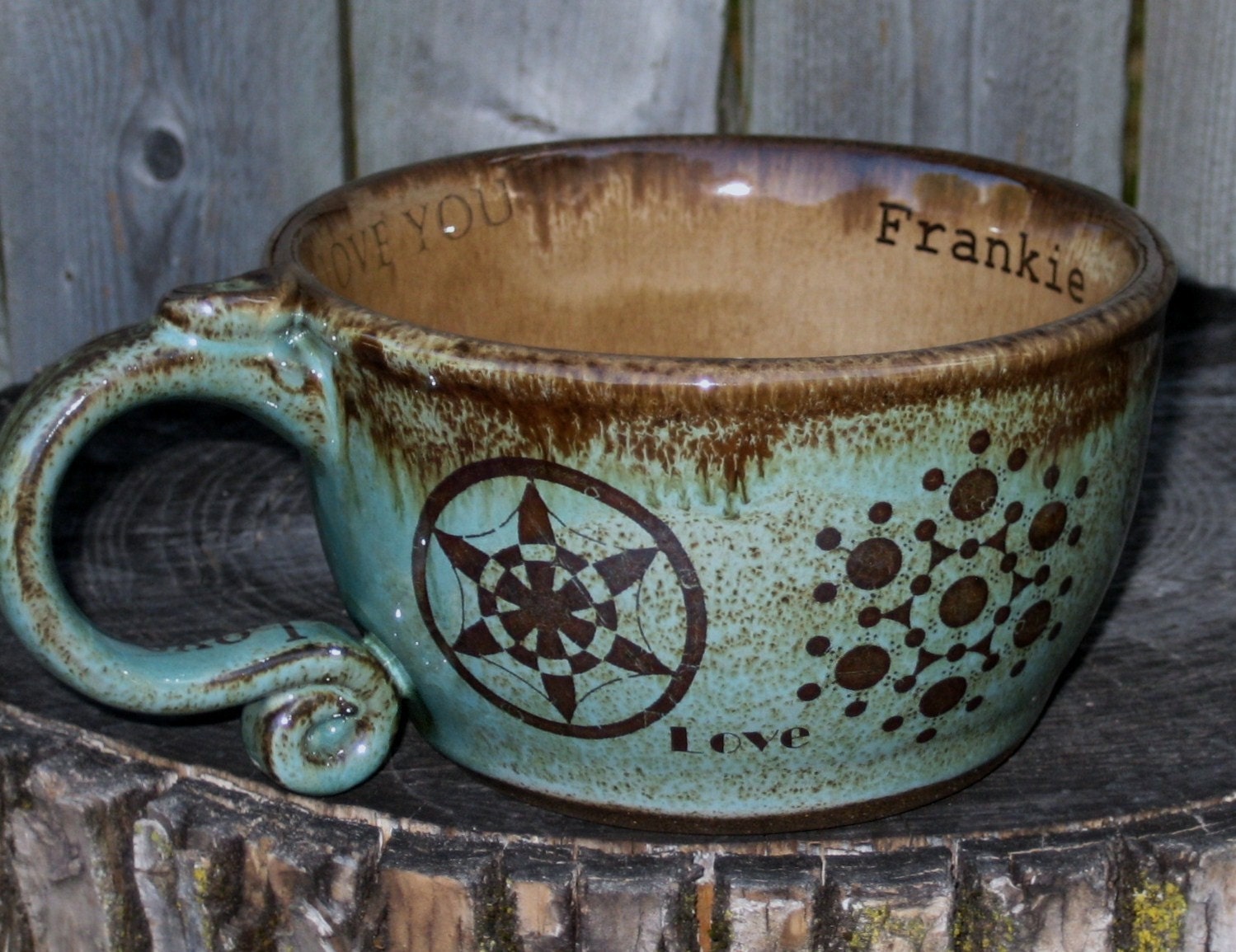 Personalized Latte Mug - Made To Order Pottery - Crop Circle Latte or Soup Mug in Robin's Egg glazes