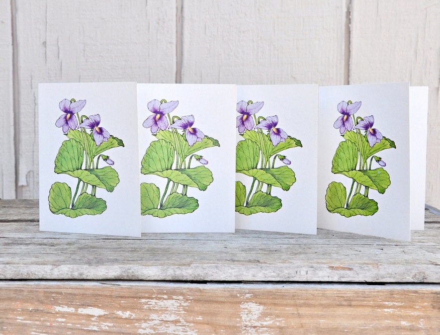 Set of 4 Mini Cards with Purple Iris Design