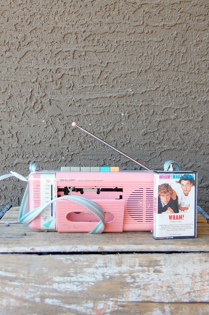 80s Bubblegum Pink Cassette Player/Recorder/Radio by Sharp, WORKS