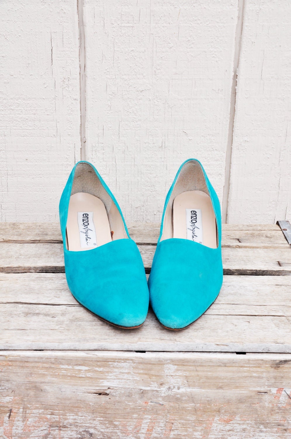 Retro Bright Teal Suede Pumps by Enzo Angiolini, Size USA 8