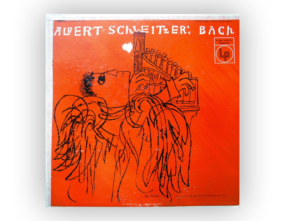 Ben Shahn record album design, c. 1970. "Bach Organ Music, Vol. 6" LP