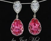 Cubic Zirconia Teardrop Earring with Swarovski Rose Teardrop - Wedding Earrings, Bridesmaid Earrings, Bridal Jewelry (E267)