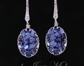 Cubic Zirconia Detailed Earring Hook, Swarovski Oval Tanzanite (Purple) Crystal - Wedding, Bridesmaid, Brides, Bridal Jewelry (E306)