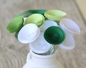 18 Green and White Paper Flowers, Alternative Eco Friendly Floral Centerpiece