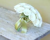Large Ivory Bridal Bouquet with Pearl Accents and Satin Sage Ribbon - Paper Flower Bouquet - Alternative Bouquet