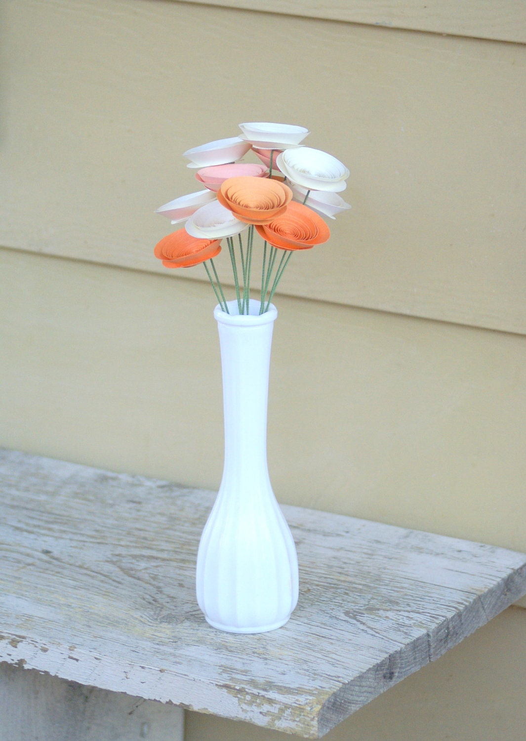 12 Peaches & Cream Paper Flowers, Modern Spring Bouquet with 12 Medium Paper Flowers, Mother's Day Gift, Mother's Day Flowers