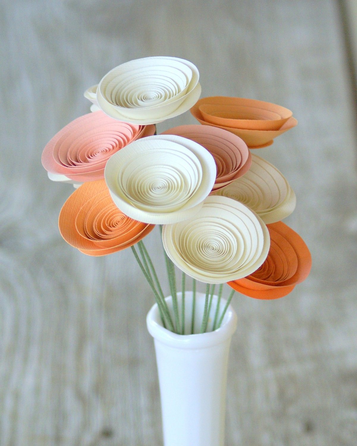 12 Peaches & Cream Paper Flowers, Modern Spring Bouquet with 12 Medium Paper Flowers, Mother's Day Gift, Mother's Day Flowers