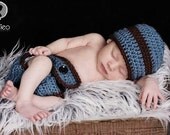 Diaper Cover and Hat Set for Baby Boy in Blue and Brown - Photo Prop - Newborn Size Only - Made to Order