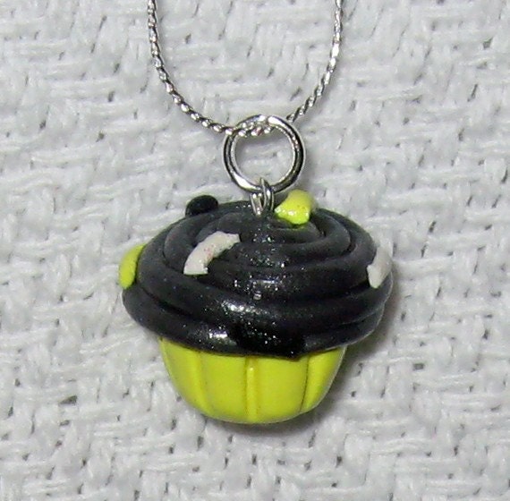 Happy Yellow and Black Summer BumbleBee Cupcake Necklace / Pendant