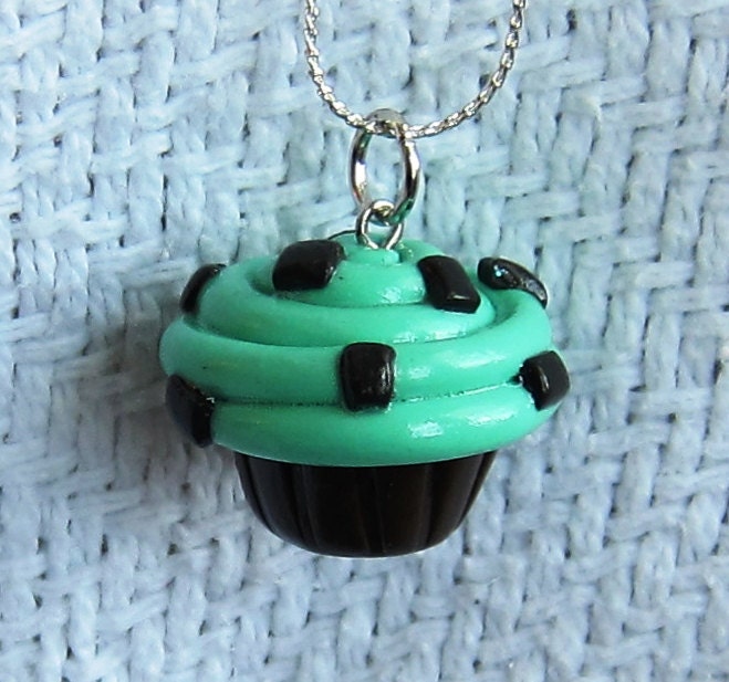 Mint Chocolate Chip Cupcake Necklack / Pendant
