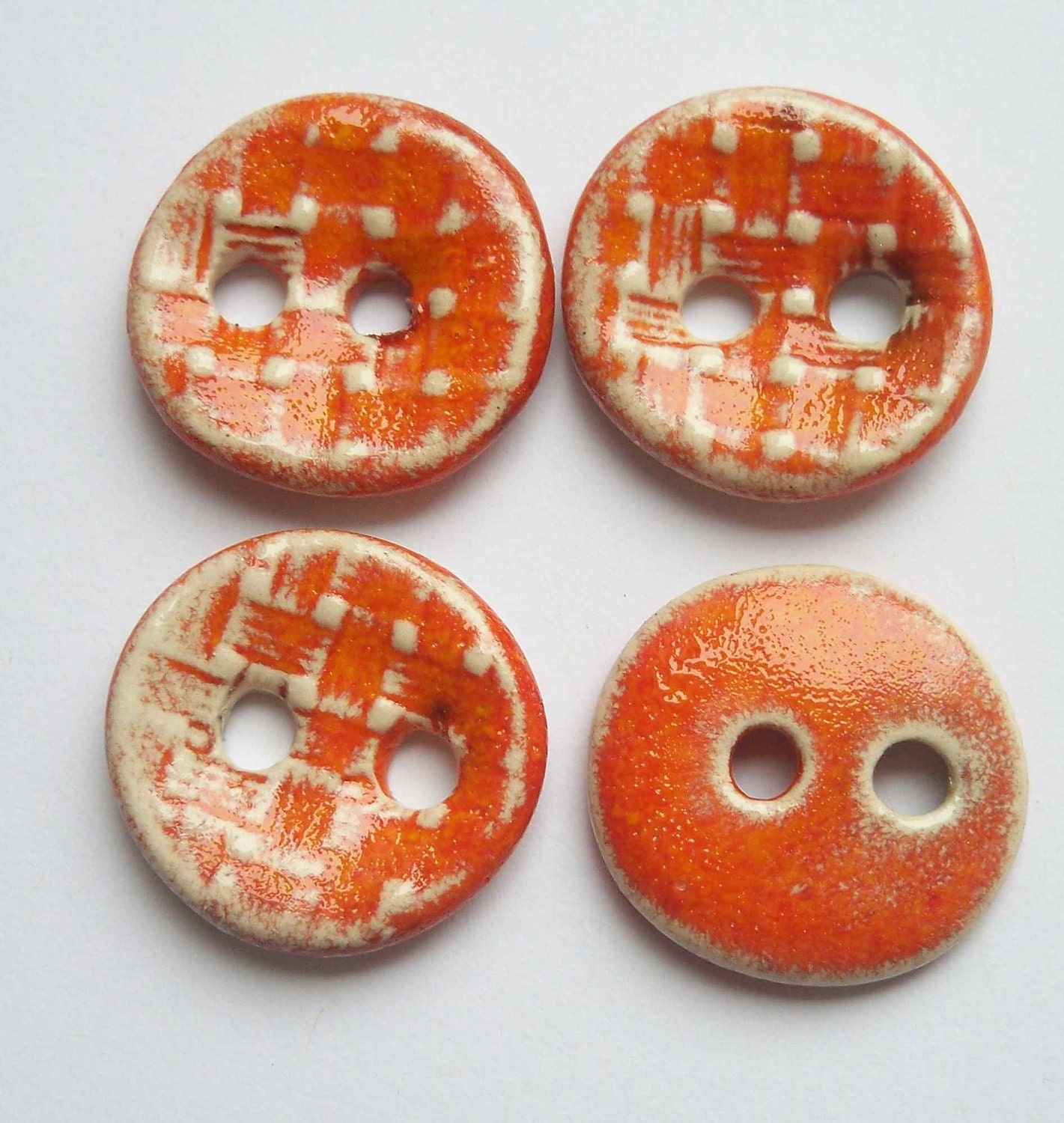 Tangerine Orange Basket Weave Ceramic Buttons