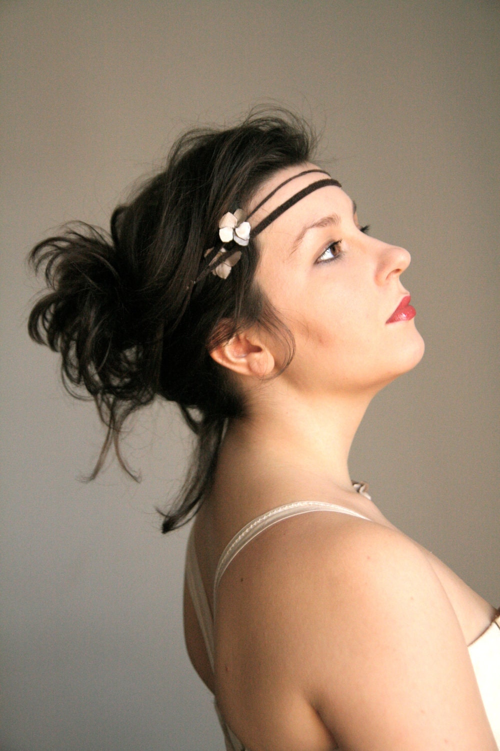 Leather Band Wedding Hair. Satin Lilliac Flower, Bridal Hair, Fascinator. Flower Hair Piece