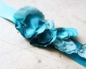 Electric Blue Flower Belt -Wedding Belt - Bridal Sash, Bridal Belt, Prom, Something Blue